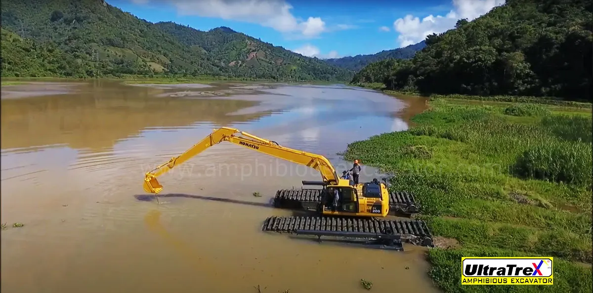 Ultratrex Amphibious Excavator AT200ER working in a river.