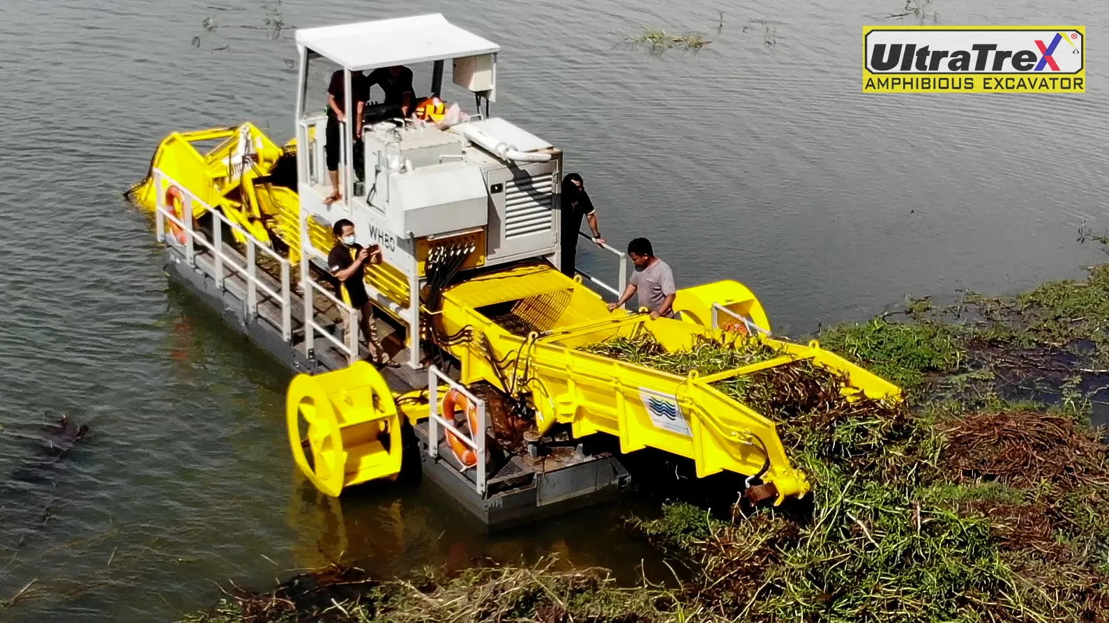Ultratrex Aquatic Weed Harvester WH80-2 working for maintenance of water reservoir project in Malaysia.